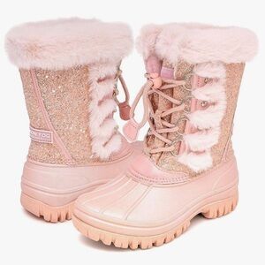 London Fog Pink Glitter Fleece Lined Winter Boots w/ Faux Fur size 7 Toddler